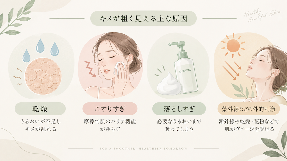 乾燥や摩擦など肌のキメが粗く見える主な原因