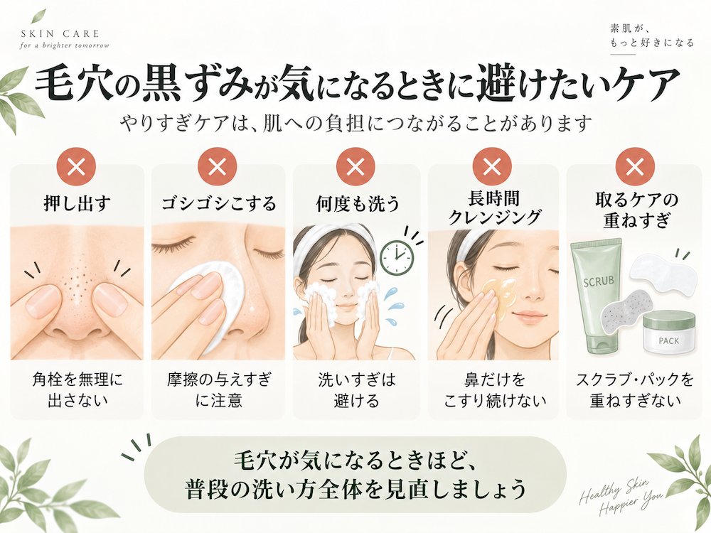 毛穴の黒ずみが気になるときに避けたい押し出しやこすり洗いなどのケア