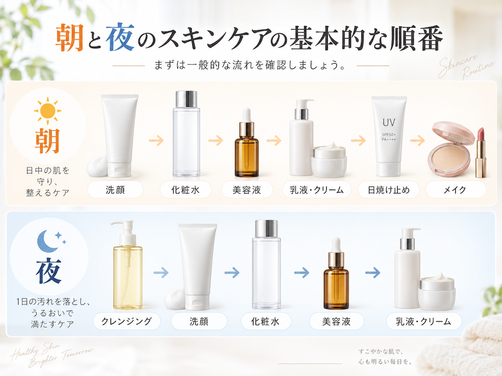 朝と夜のスキンケアの基本的な順番